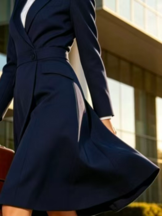 Navy Blue Waist-cinched Blazer Midi Dress Women Elegant Business Office Work Suit Dress