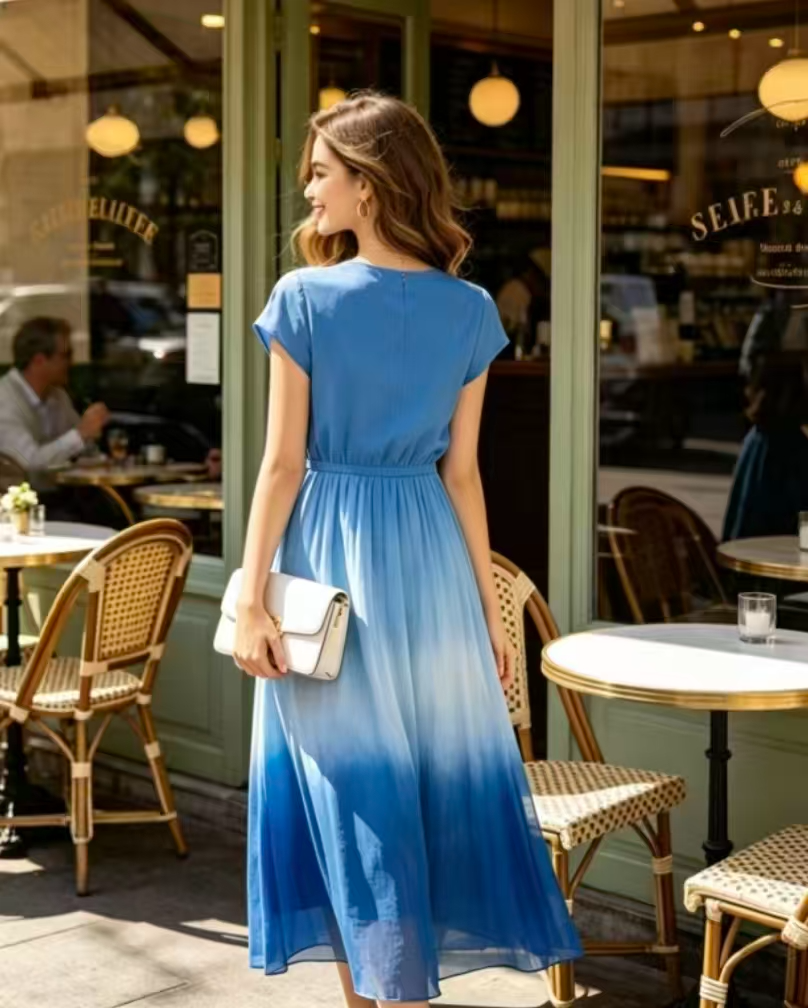 Loose-fitting waist accordion pleated flowing vacation long dress