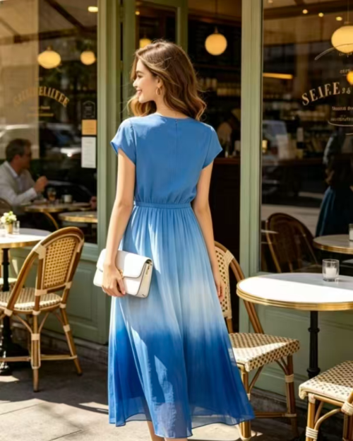 Loose-fitting waist accordion pleated flowing vacation long dress