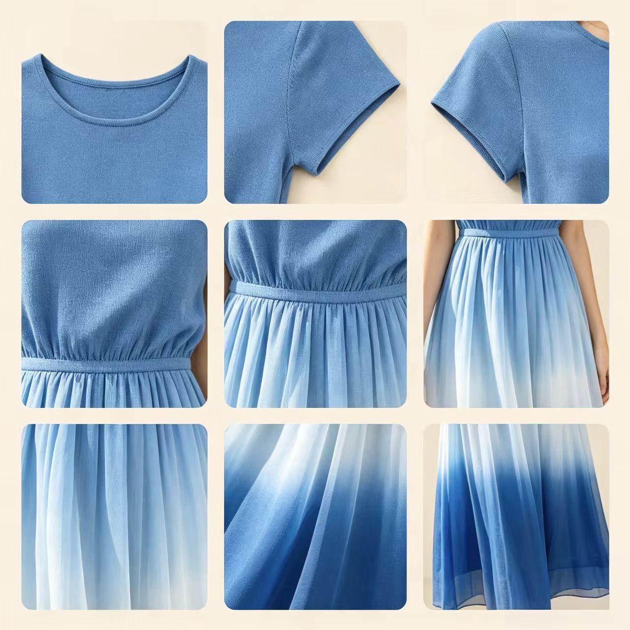 Loose-fitting waist accordion pleated flowing vacation long dress